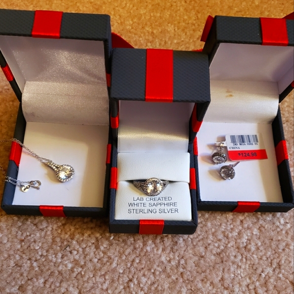 3 Piece Set: Sterling, White Lab Sapphire - Picture 8 of 11